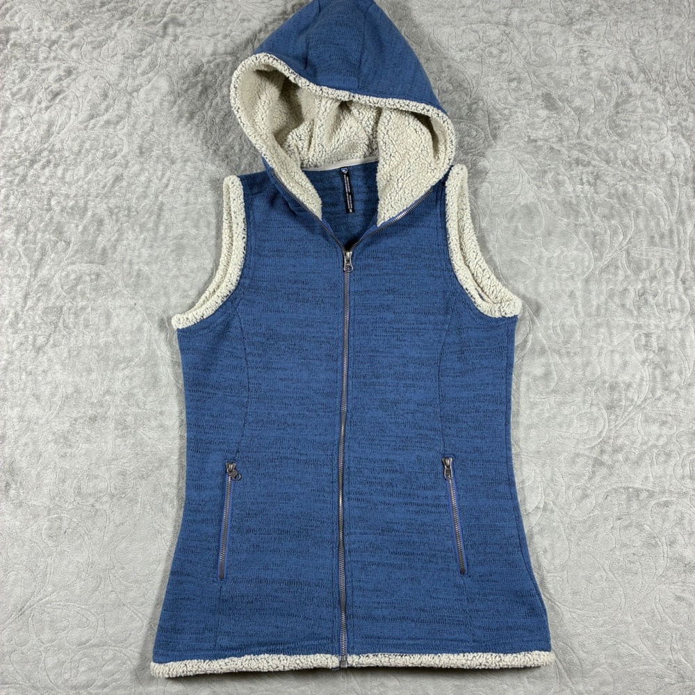 Kuhl Womens Hiking Hooded Sherpa Vest Size S Blue Outdoors Cabincore Layering